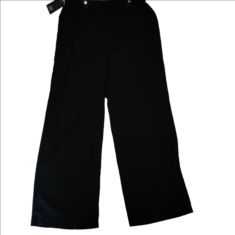 GAP Women's Drawstring Elastic Waist Linen Pull On Pant Size M Black